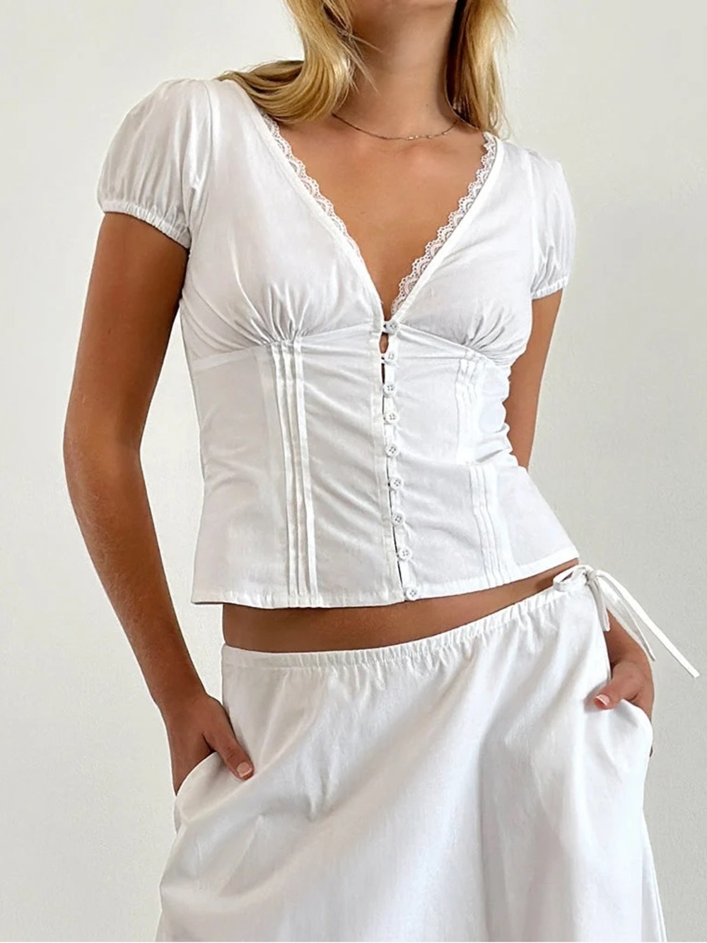 Motel Rocks Ilias Corset Top - Poplin White